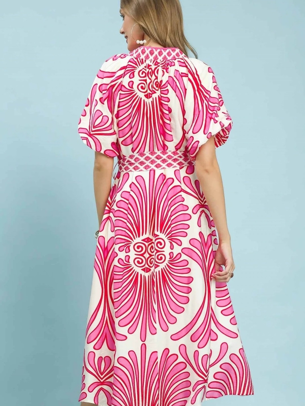 Gorgeous Pink & White Midi Dress with Bold Floral Print-NWT - Picture 7 of 16